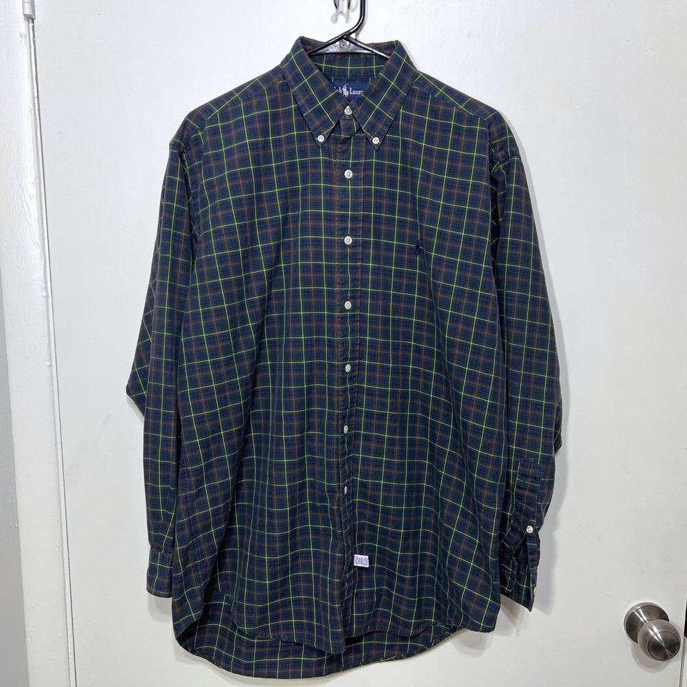 Polo‎ Ralph Lauren Plaid Button Down Oxford Shirt M Long Sleeve Blue Green Pony